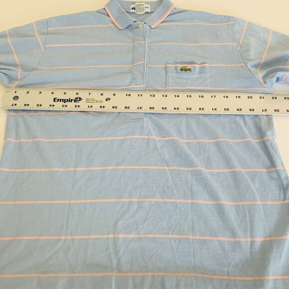VTG Lacoste Polo Shirt Women XL Blue Pink Stripe Top Pastel Preppy Classic Logo - Picture 5 of 8